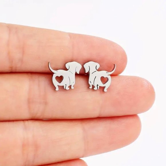 Independent Jewelry - Silver Stainless Steel DACHSHUND Stud Earrings